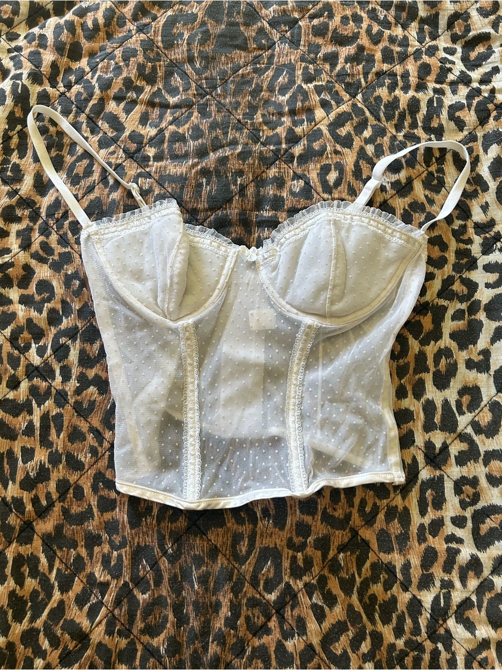 Frederick's of Hollywood Sheer White Swiss Dot Bustier Camisole